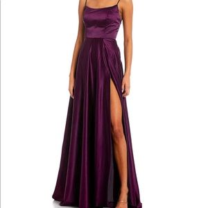 Petite Prom Dress Purple B.Darlin Lace Up Back Satin Slit Gown Dress